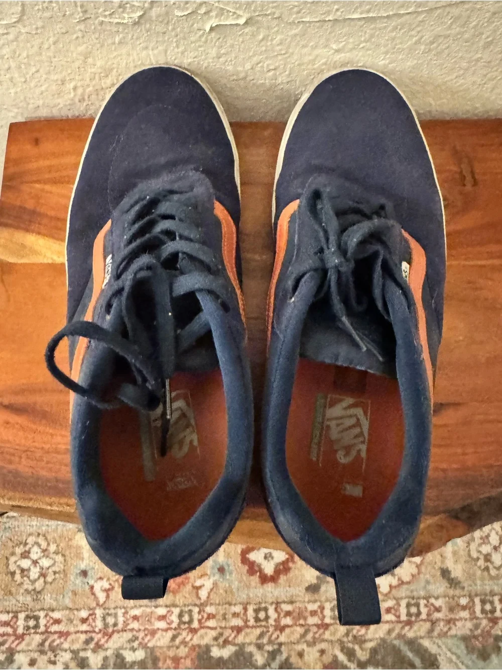 Vans Navy Suede Sneakers with Orange Side Stripe